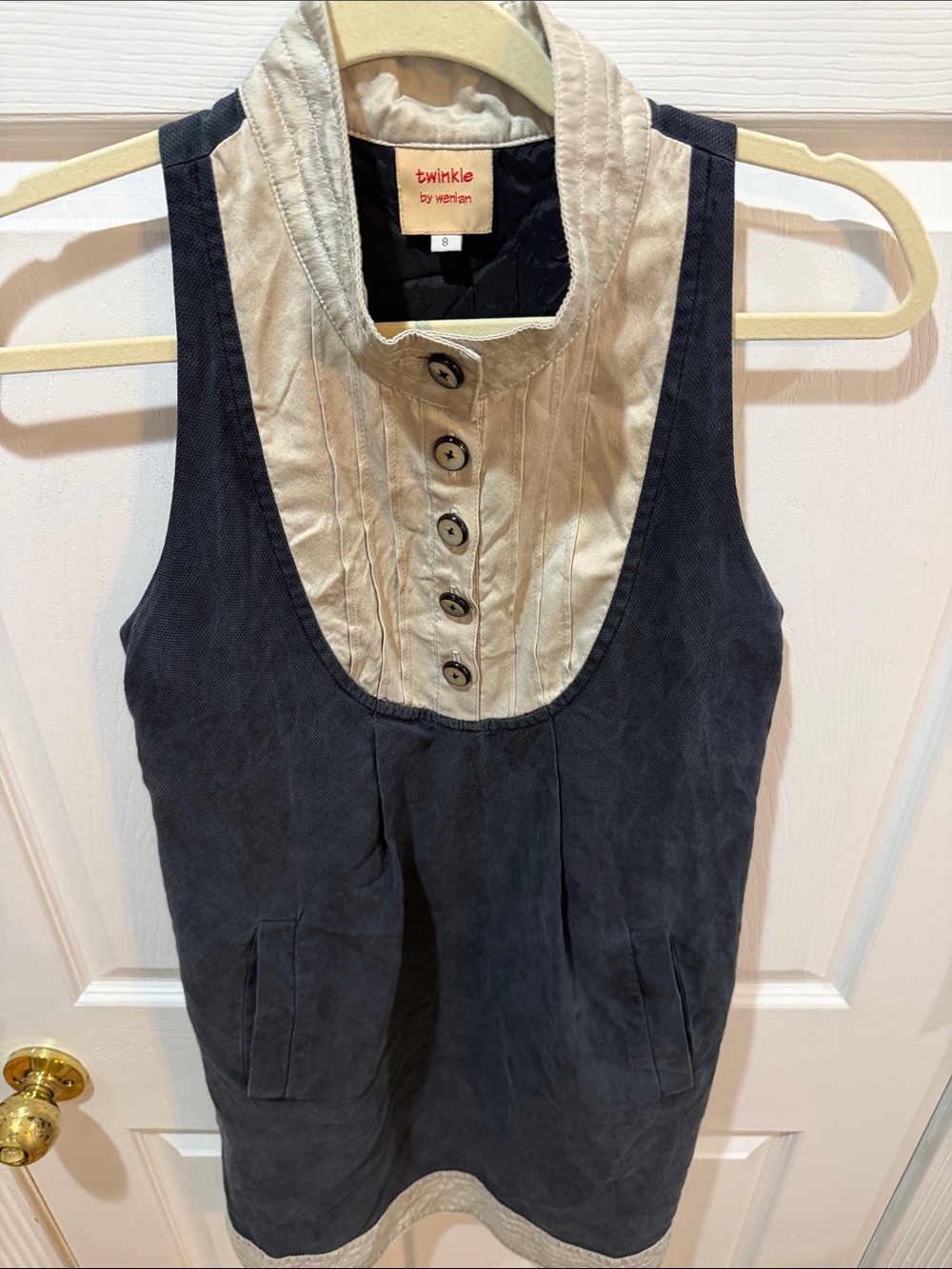 Twinkle by Wenlan Anthropologie Navy Tank Tunic with Cream Bib